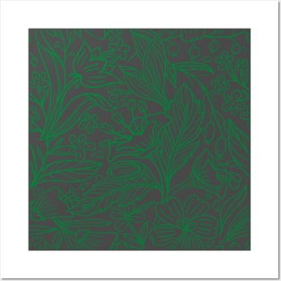 Green Flowers & Leaf Pattern Posters and Art